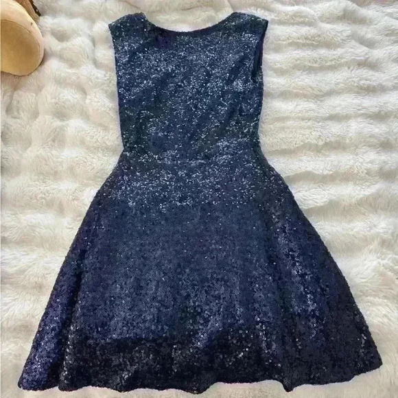 Woman’s Royal Blue Backless Prom Mini/Midi Gown Dress Sparkly Glitter  Night Out - Picture 4 of 8